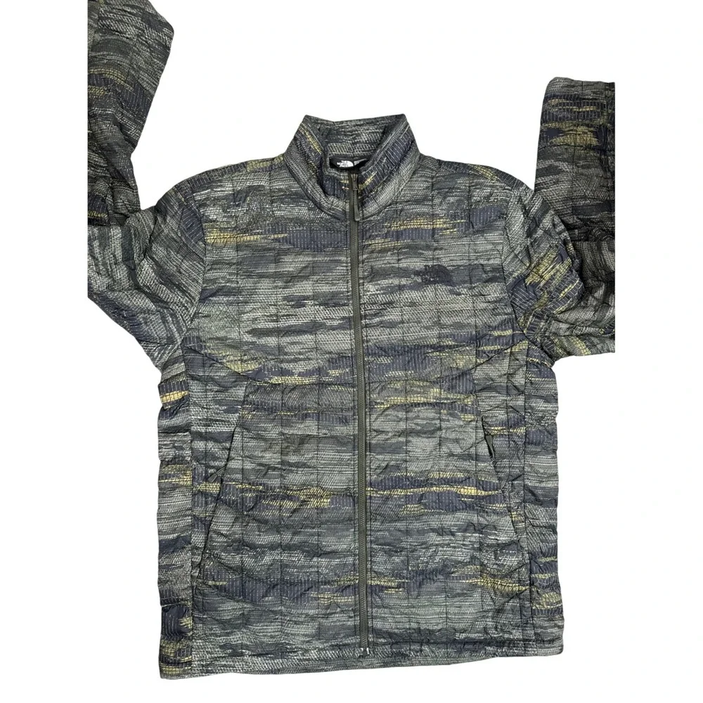 The North Face Mens Thermoball Eco Puffer Jacket Grey Yellow Glitch Print Size M
